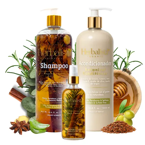 Herbalista Handmade 3-Piece Haircare Set - Cinnamon-Infused Coconut & Olive Oil Hair Growth Shampoo (1000ml), Conditioner (1000ml), Plant Botanicals Tonic (250ml) - Sulfate-Free, Eucalyptus Scent, All Hair Types, Daily Use