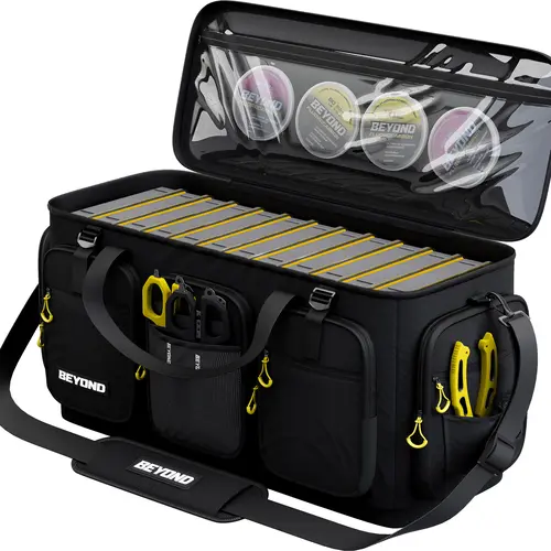 Beyond Braid Fishing Hauler Tackle Bags - Fishing Accessories Kit, Water-Resistant, Compact Carry, Molded Base, Holds 7 Boxes, Freshwater/Salt Fishing Gear Storage