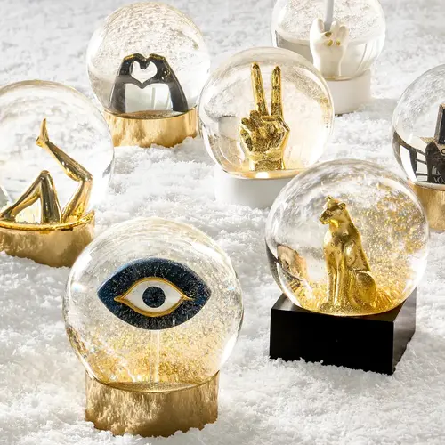 Z Gallerie Glass Snow Globe Set - Shopping, Lips, Grand Shopping Carousel, Evil Eye Designs - Vanity Unique Decor with Evil Eye Symbolism, Adds Sparkle and Movement, Cheeky Glam for Bold Rooms