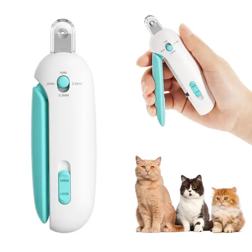 Potaroma Universal Cat Paw Trimmer with 4-Size Adjustable Hole, Hidden File, Anti-Splash Design, Locks to Store - Safe Travel-Friendly Nail Care Tool for Kittens (Blue) #sohochic