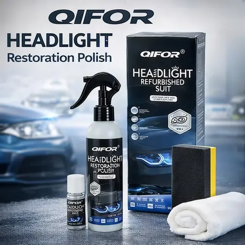 QIFOR Automotive Headlight Restoration Fluid - Crystal Coating Agent for Yellowed, Oxidized, Blurred Headlights, Fog Lights, DIY Car Care Detailing Tool for Vehicle Lighting System