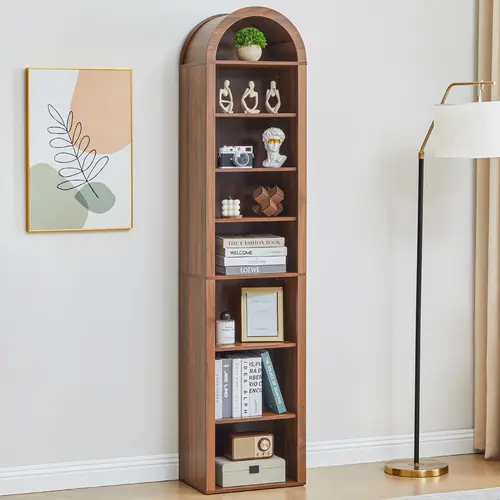 FurSch 70" Tall Arched Wooden Bookshelf – 8-Tier Modern Bookcase with Adjustable Open Display Shelves for Living Room & Office Storage