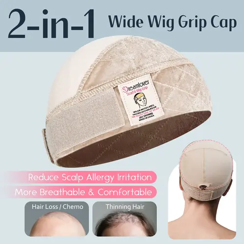 Summervibes Dreamlover 2-in-1 Non Slip Wig Caps with Velvet Wig Grip Band for Women, Wide Wig Grip Cap for Glueless Wigs
