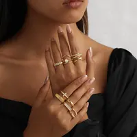 Pancert Gold-Tone 12-Piece Ring Set for Women: Versatile Mix & Match Styles with Zircon & Stripped Design - Chic Everyday Jewelry