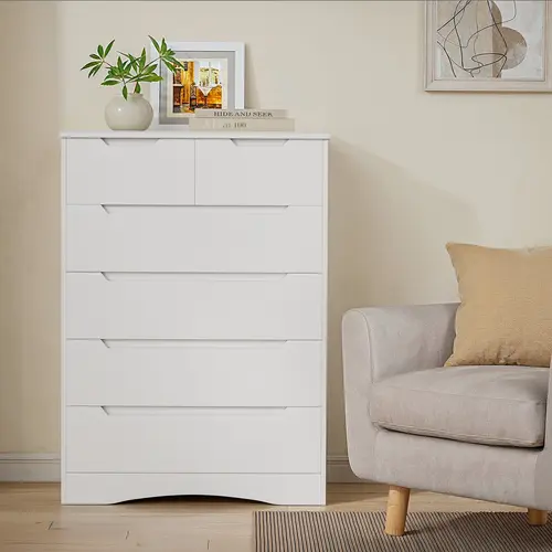 Gizoon 6-Drawer Tall White Dresser Chest - Anti-Tipping Wooden Cabinet for Bedroom Decor, Closet Storage, Quality Home Organization Tips & Space Organizing (Bedroom, Living Room Use)