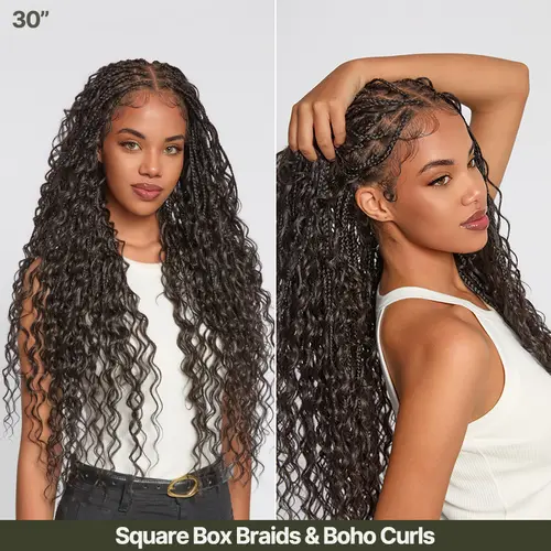 [Special Deal] Frodio Veralux™ Fiber Full Lace Boho Braids Synthetic Box Braid Wig – Grid-Part Top with Mixed Boho Curls #summervibes