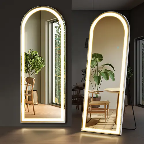 Floor Mirror Stand Mirror Full Length with LED Lights, Floor Mirror Dimming & 3 Color Lighting, Led Dimmable Mirror