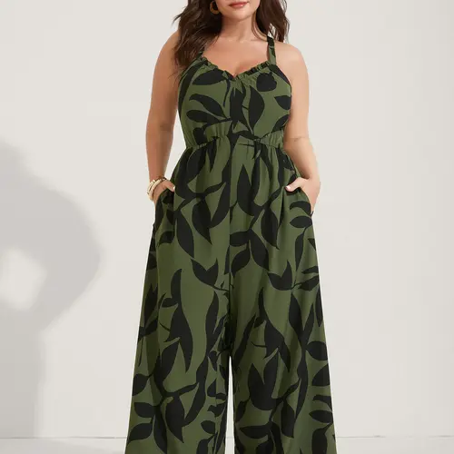 BloomChic Women's Plus Size Boho Wide Leg Jumpsuit - Plus Size Fashion, Overalls for Women, Geometric Print, Sleeveless V-Neck, Lightweight Wide Pants, Pockets, Casual Summer Vacation Outfit [M-6X]