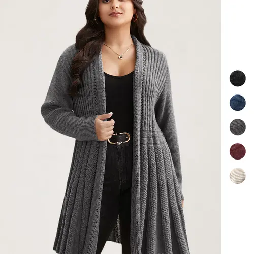 BloomChic Women's Plus Size Knitting Cardigan - Basic Textured Kimono Collar Tunic, Soft Long Sleeve Casual Knitwear for Curvy Plus Size Clothes, Casual Fashion Knitwear, Curvy Clothing,clothes for back to school,first day of school outfits，SohoChic