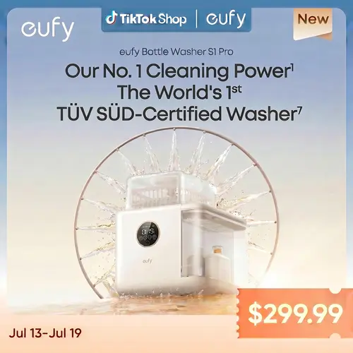 eufy Bottle Washer S1 & S1 Pro Sanitizer Dryer for Parents (0-3 Months) - Built-in Water Softener, 3D HydroBlast Washer, 212°F Secure Temperature Steam Sterilizer, Fast Dryer, 10-Bottle Capacity, Smart App Control, Hands-Free, FSA-HSA Eligible