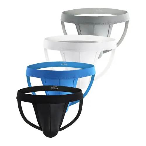 Men's 4-Pack Jockstrap Athletic Supporter Underwear, High Spandex Stretch Nylon Blend, Soft Double Straps, Snug Fit Front Pouch, Moves with You, for Gym, Cycling, Running, 2XL