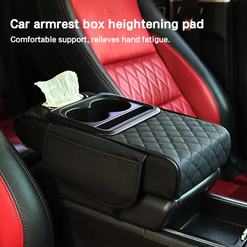 Car Armrest Cushion,5-in-1 Center Console Cover with 2 Storage Bags Cup Holder, Tissue Box Slot, Phone Slot for Sedans, Car Accessories Interior Organizers