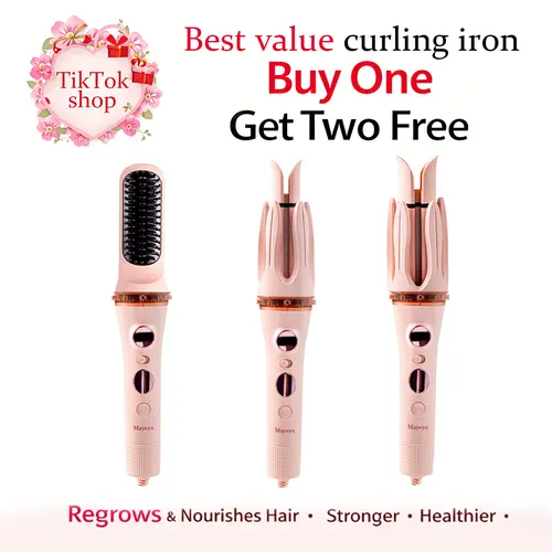 Mayeya Pink  Instant Naturalwaves Automatic Curler with LED Display & Adjustable Temperature Settings 300℉-420℉ Portable Travel Ready Dual Voltage 120-240V，3-in-1 and 2-in-1hair styling tools ，Pink，Plug tiktoksh