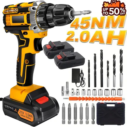 20V Cordless Drill Tool Set with 2 Batteries & Charger, 2-Speed Electric Power Drill, All-in-One Home Repair & DIY Tool Kit with Drill Bits, Sockets & Accessories, Portable Toolbox for Homeowners & Beginners