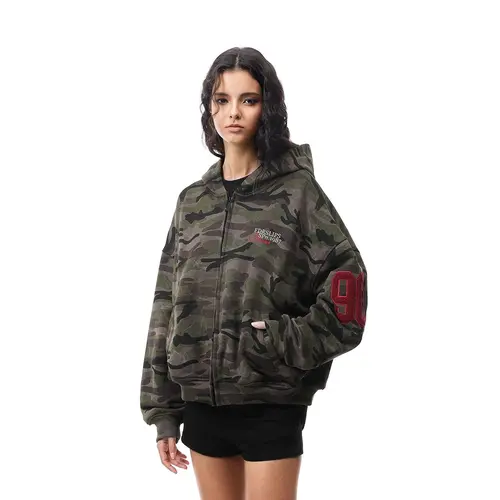 FDR Camo Embroidery Zip Up Hoodie for Men & Women Oversized Cropped Sweatshirt 2 Piece Tracksuit Set High Waist  Baggy Wide Leg Sweatpants Soft Fabric Y2K Streetwear Unisex Vintage Longsleeves Top Pullover #TikTokShopBackToSchool