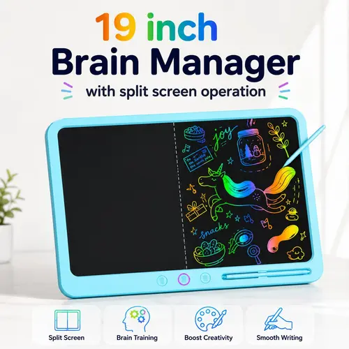 19-Inch LCD Writing Tablet for Unisex Kids, Large Dual-Sided Reusable Drawing Board with Fully Erasable Screen, 2 Batteries, Portable Educational Toy in Box for Home & Travel, Gifting Arts & Crafts Tool,sohochic