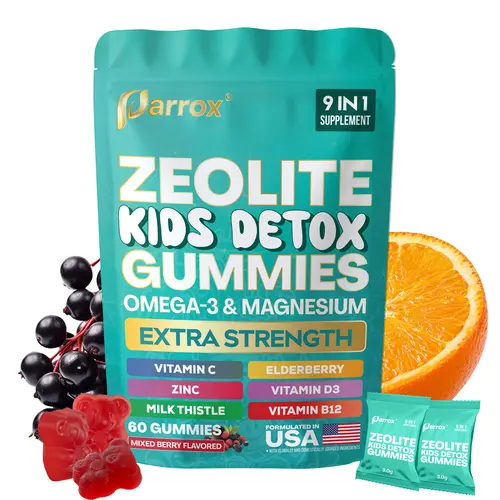 Zeolite Kids Detox Gummies (Mixed Berry Flavor) - Parrox 9 in 1 Kid Supplement for Brain, Immune, Vitamin, and Overall Healthcare - 60 Edible Gummies - Made in USA - (For Ages 3+)