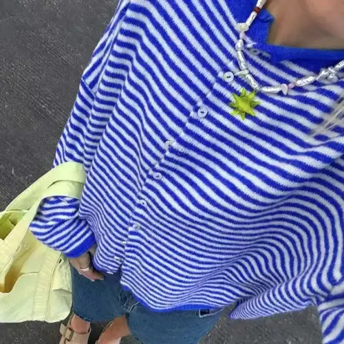 Elegant Soft Knitted Cardigan for Fall & Winter, Unique Design Colorblock Striped Fitted Sweater, Long Sleeve Casual Fashion Knitwear Tops Womenswear Knitting
