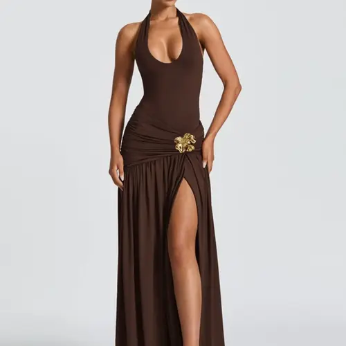 Women's Summer Halter Sleeveless Backless Bodycon Dress for Parties, Clubs, Beach and Vacation