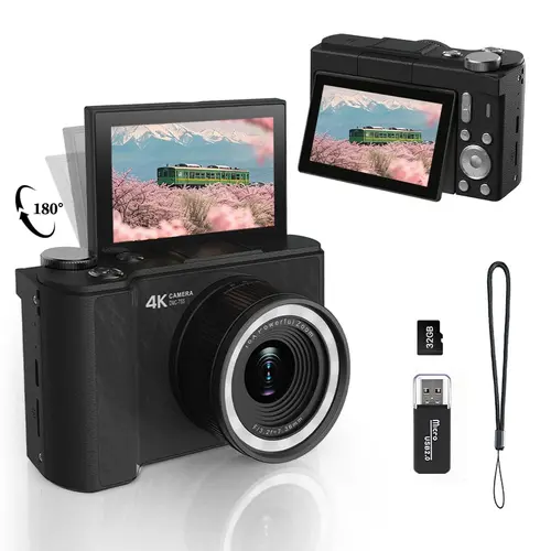 2026 Digital Camera for Photography, Foldable Screen Portable Vlogging Camera with 32GB SD Card, Wrist Strap, Self Timer, Smooth Video vlogging Camera, Ideal Gift for Girls, Boys Teenagers, and Beginners, Birthday Christmas Back to School Gift for Her
