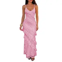HOCILLE Women's Classic Acrylic Floral Lace Sleeveless V-Neck Ruffle Bodycon Maxi Dress - Wedding Guest, Baby Shower Cocktail Dress, Night Out Formal Gown,sohochic