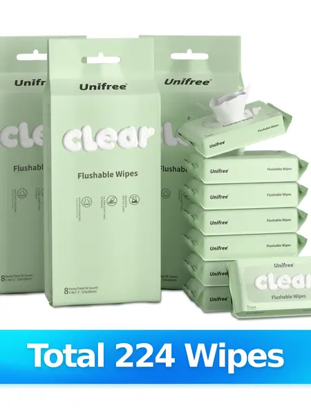 Unifree Flushable Hypoallergenic Toilet Wipes - Mini Travel Packs, Gentle Flower-Scented Degradable Plant-Based, Septic & Sewer Safe Home Care Essentials, Toilet Paper & Wipes, sohochic
