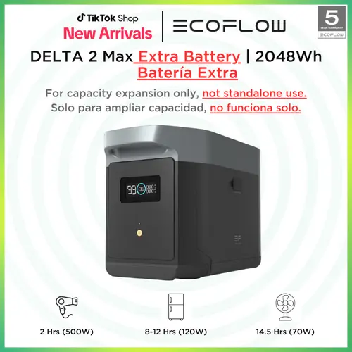 ECOFLOW DELTA 2 Max Power Station Extra Battery, 2048Wh LiFePO4 (LFP) Battery, Compatible with DELTA 2&DELTA Max 2000&DELTA 2 Max Outdoor Generators