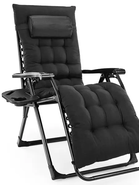 Sweetcrispy Adults' Foldable Ergonomic Zero Gravity Outdoor Recliner Chair - Metal Frame, Stable Poolside Furniture, Cup Holder Trays, Removable Cushion, Backyard Decor