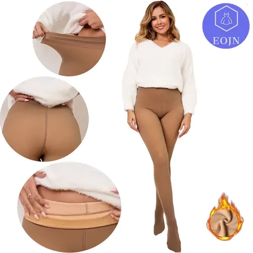 EOJN Fleece Lined Winter Tights Women -  Faux Sheer Tights Thermal Warm Opaque Pantyhose Thick Sheer Leggings High Stretch ,Plus and Normal Size High Waisted Winter Faux Fur  Leggings,Autum Outdoors