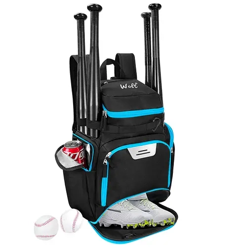 Wolt Large Multifunctional Youth Sport Backpack - Tear-Proof, Ventilated, with Separate Helmet Compartment, Shoe Pocket, Ball Set Storage, Baseball Bat Carrier, Softball Glove Holder, Bottle Pockets