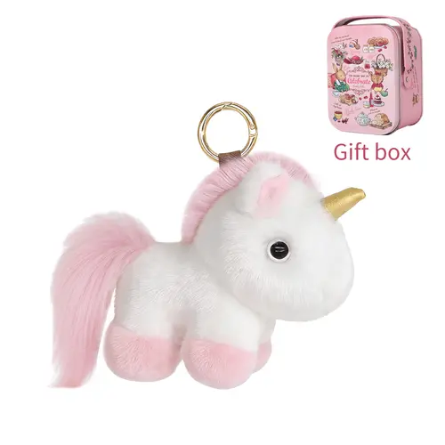 BunnyLulu Funky Whimsy Unicorn Fuzzy Plush Keychain - Handmade 12x13cm Fluffy Texture Bag Charm, Plush Fabric Feels Gentle in Hand, Metal Tin Box Include, Girly Purse Stuffer, Teenage Girls Gifts