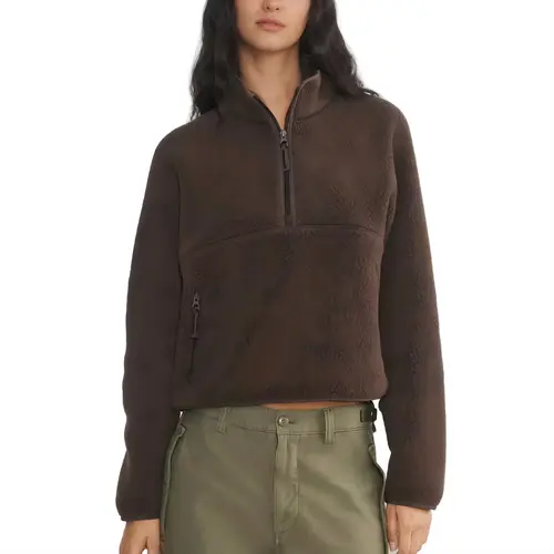 Hixiaohe Womens Sweatshirts Cropped Half Zip Fuzzy Warm Sherpa Pullover Varsity Jackets with Zipper Pockets TikTokShopBlackFriday,back to school,back to school shopping,sohochic