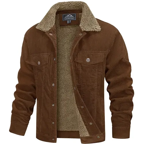 MAGCOMSEN Men's Classic Soft Corduroy Trucker Jacket - Sherpa Lined, Cotton, Long Sleeve, Turn-Down Collar, 5 Pockets, Warm Winter Casual Coat for Menswear Tops Outdoor Fall Use,sohochic
