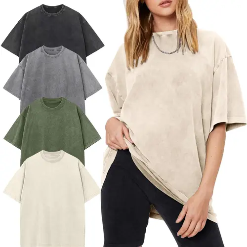 Yimoon 4 Pack Oversized Tshirts for Women Acid Wash Unisex Loose Fit Vintage Cotton Heavyweight T Shirts Baggy Tees Streetwear Crewneck Basic Soft