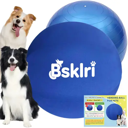 Dog Inflatable Herding Ball Toy - Interactive Training Ball with Durable Double-Stitched Fabric Cover, Inflatable Inner Bladder, Encourages Herding Behavior, Mental Stimulation for Exercise, Supervised Outdoor Push & Chase Non-Chew Toy