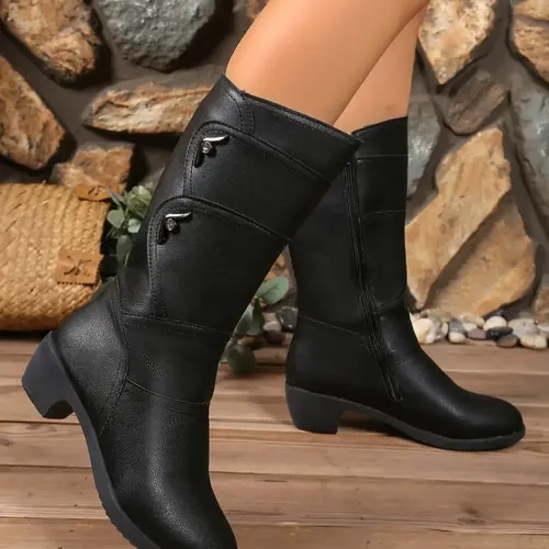 Elegant Women's Short Boots with Anti-Slip Side Zipper, Versatile Round Toe Design, Perfect for Daily Wear & Outdoor Adventures