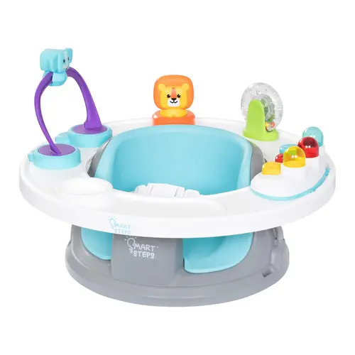 Smart Steps® Explore N’ Play Blue Safari Fun STEM Learning 5-in-1 Activity Center with Booster Seat, 360-Degree Activity Tray & Removable Toys