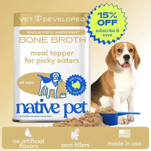 Native Pet Turkey Bone Broth Powder Dog Food Toppers for Picky Eaters - Provides Extra Nutrition for Joint Strength, Immune Support & Heart Health
