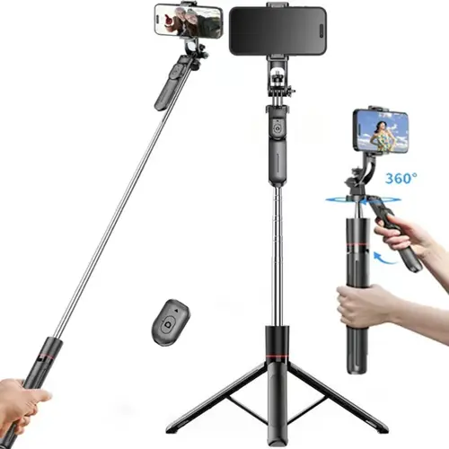 67" Adjustable Camera & Cell Phone Tripod with Bluetooth Remote Control - Universal Holder for iPhone/Android, Upgraded Travel-Friendly Stable Stand, Camera & Mobile Accessory for Home & Travel