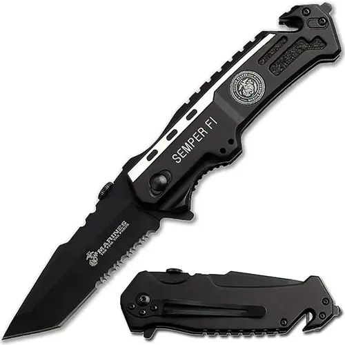 MTECH USMC Officially Licensed "Semper Fi" Pocket Folding Knife - 4.75" Closed, 3.5 in Blade, G10 Handle M-A1002, Secure Grip, Compact Fold, Multifunctional Outdoor, Durable Outdoor Tool, Camping Survival Gear