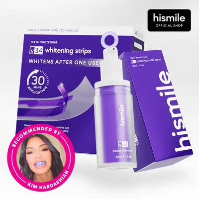 [Recommended by Kim Kardashian] Hismile Viral V34 Duo - Teeth Whitening Strips & Colour Corrector Serum, Temporary Colour Correction, Whitening in 30 Minutes