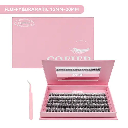 COFIER Fuzzy Volume Lash Kit - 12mm-20mm Length, No Glue Needed, Self-Grafting, Beginner Friendly Eyelashes Makeup Cosmetic Flawless #Summervibes