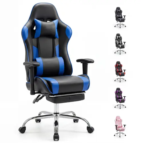 Sweetcrispy S-Ergonomic Reclining Adjustable Gaming Chair - PU Leather Metal Waterproof Rolling Office Chair, Modern Design, Fixed-Up Armrests, 360° Swivel, Footrest, Headrest, Upgraded Lift, Requires Assembly