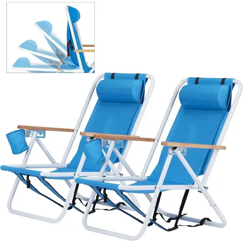 Ubesgoo Unisex 2PCS Foldable Beach Chairs with Adjustable Headrest (4 Flexible Tilt Angles), Cup Holder, High-Strength Cleanable Fabric, Bag, Portable for Outdoor Camping, Picnic, Poolside Use