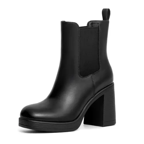 Women's Square Toe Platform Chelsea Boots - Chunky Block Heel Slip-On Ankle Footwear, Business Party Shoe for Office, Outdoors,sohochic