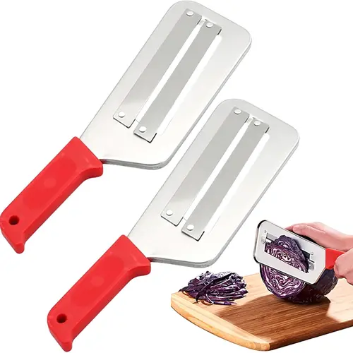 Stainless Steel Multifunctional Fruit & Vegetable Chopper - Metal Kitchen Cutter with Double-Layer Sharp Durable Blades, Julienne Grater, Cabbage Slicer Shredder, Ergonomic Handle, Smooth Easy-Clean Design, Cooking Utensil Accessory Peeler, Shredding, Ver