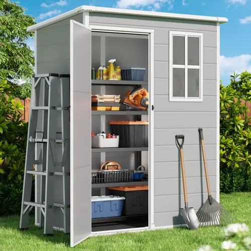 【2 Packages Shipping】Gizoon 5x3 FT Resin Outdoor Storage Shed Weather-Resistant Plastic Garden Tool Shed with Floor and Lockable Door for Backyard Patio Lawn Grey,outdoorfurnitureset