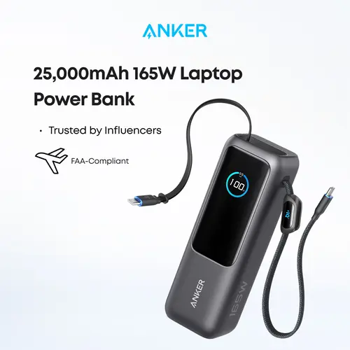 [Limited Offer]Anker 25,000mAh 165W Laptop Power Bank with Built-In and Retractable Cables for Travel and Work, Fast Charging for 4 Devices#DealsForYouDays sohochic