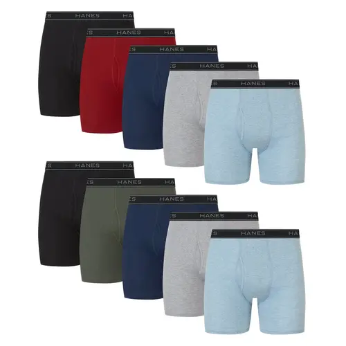 Hanes Men's Cotton Boxer Briefs 10-pack Underwear Multi Pack Comfortable Fit Soft Stretch Fabric Breathable 7349p0