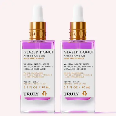 2-Pack Glazed Donut After Shave Oil – Ingrown Hair & Discoloration Treatment – Hydrates and Soothes Razor Burn with Vitamin E, Niacinamide & Hyaluronic Acid – Brightens Uneven Skin Tone on Legs, Underarms & Bikini Line – Toasted Vanilla Glaze Scent